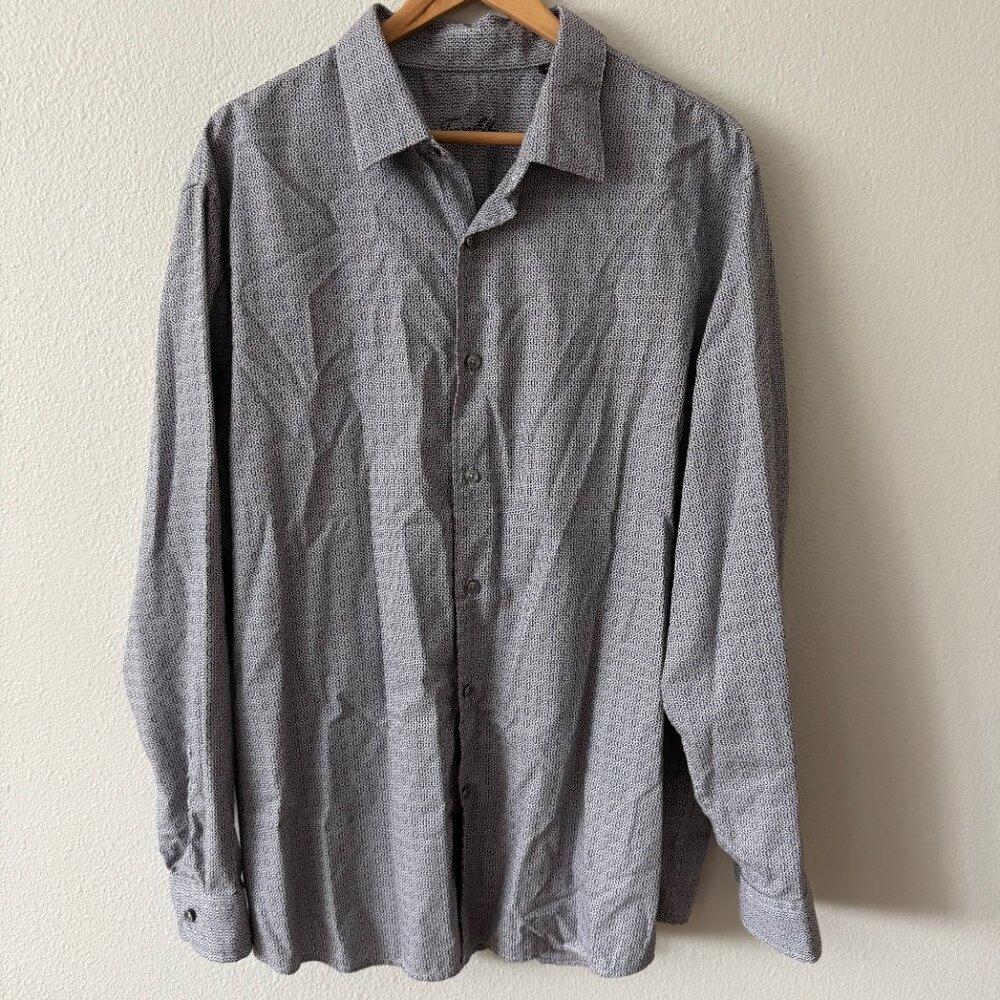 Tasso Elba Cotton White Blue Black Long Sleeve Button Down Size XXL